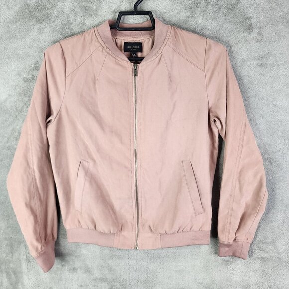 Womens Pink Be Cool Los Angeles Bomber Jacket Full Zip Long Sleeve Size M - Picture 2 of 11